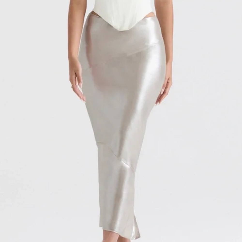House of CB COLETTE SHIMMER CHAMPAGNE MIDI SKIRT